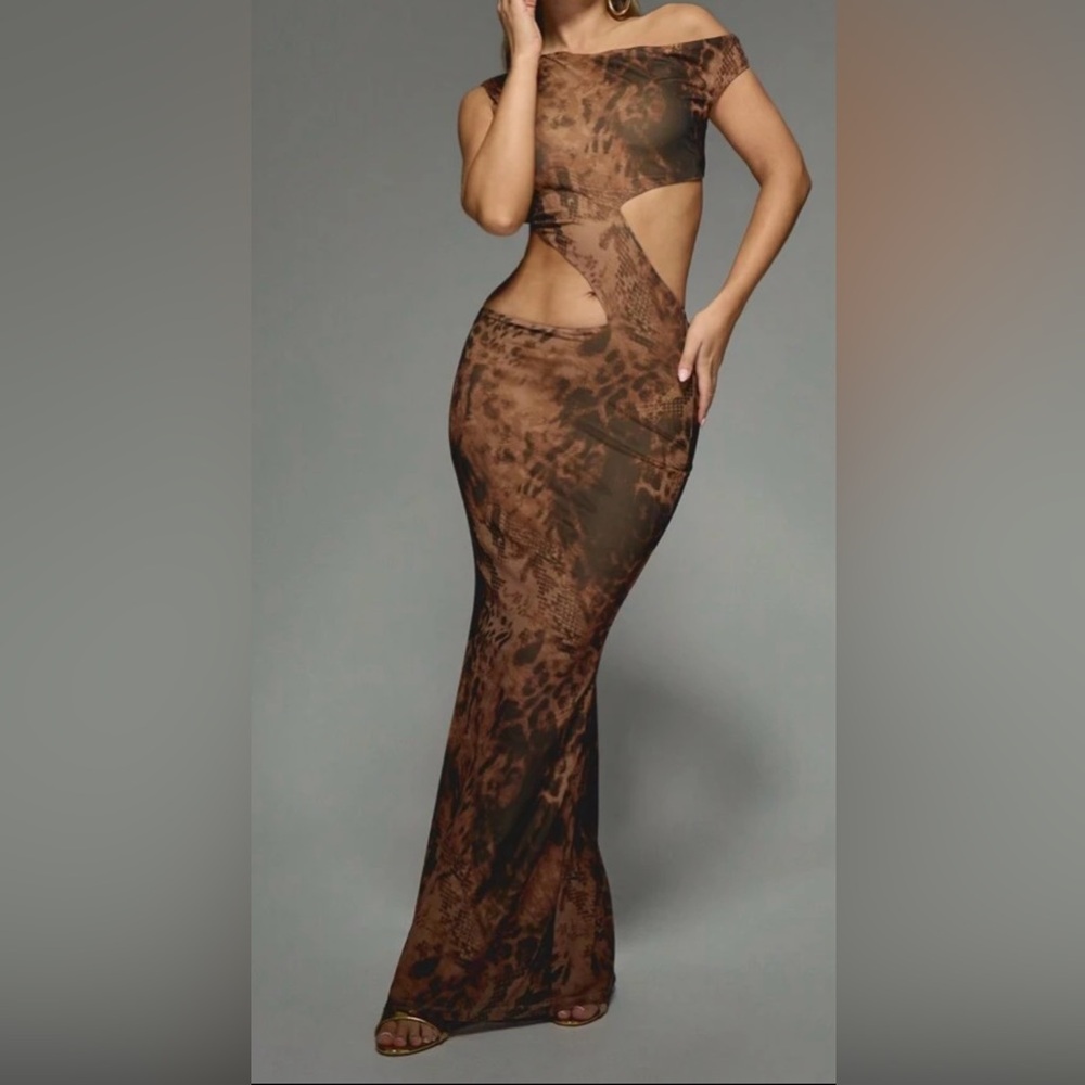 Brown Asymmetrical Off-Shoulder Bodycon Dress